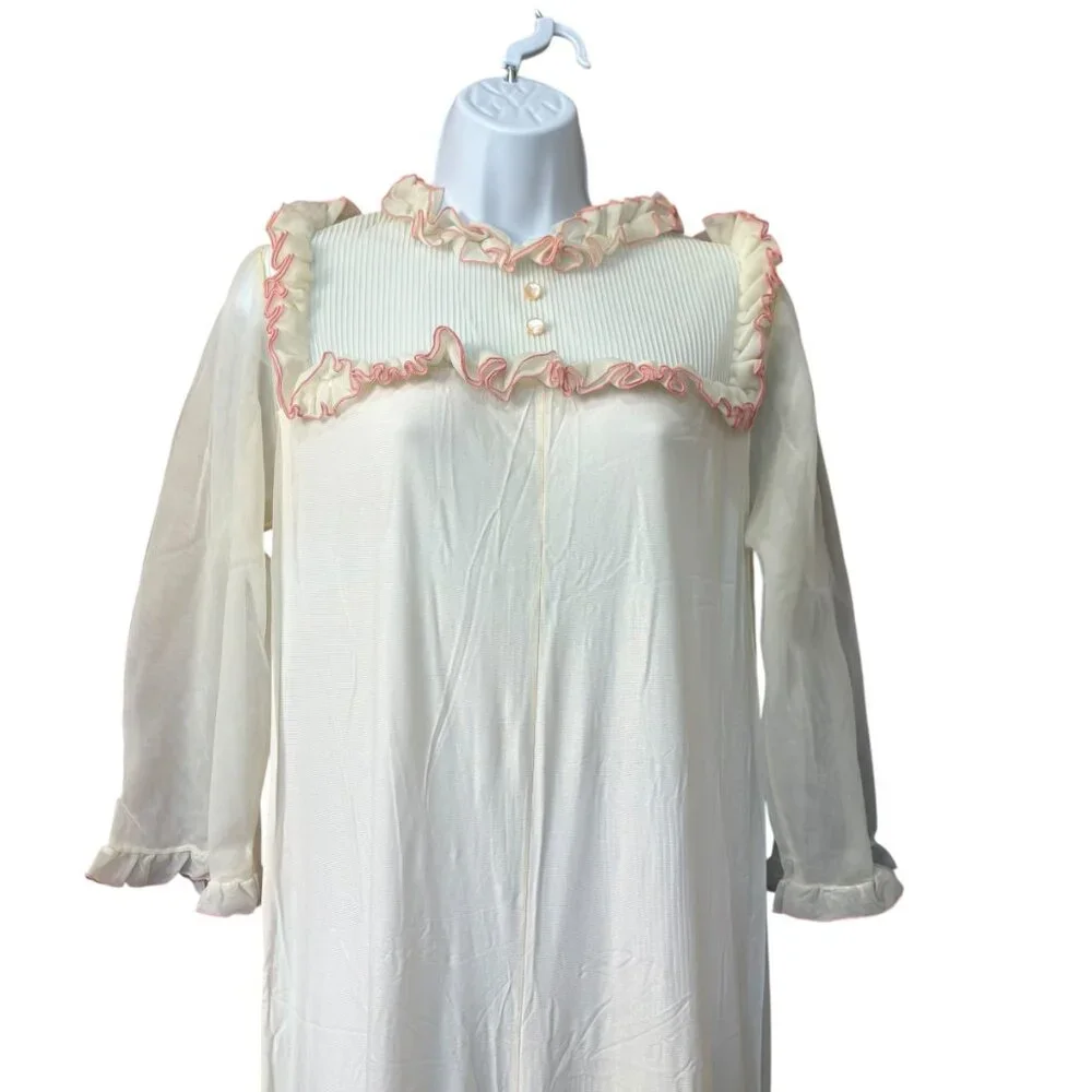 Vintage Union Jeri Morton Sleep Jumpsuit‎ White Pink Lace Sheer Size Medium